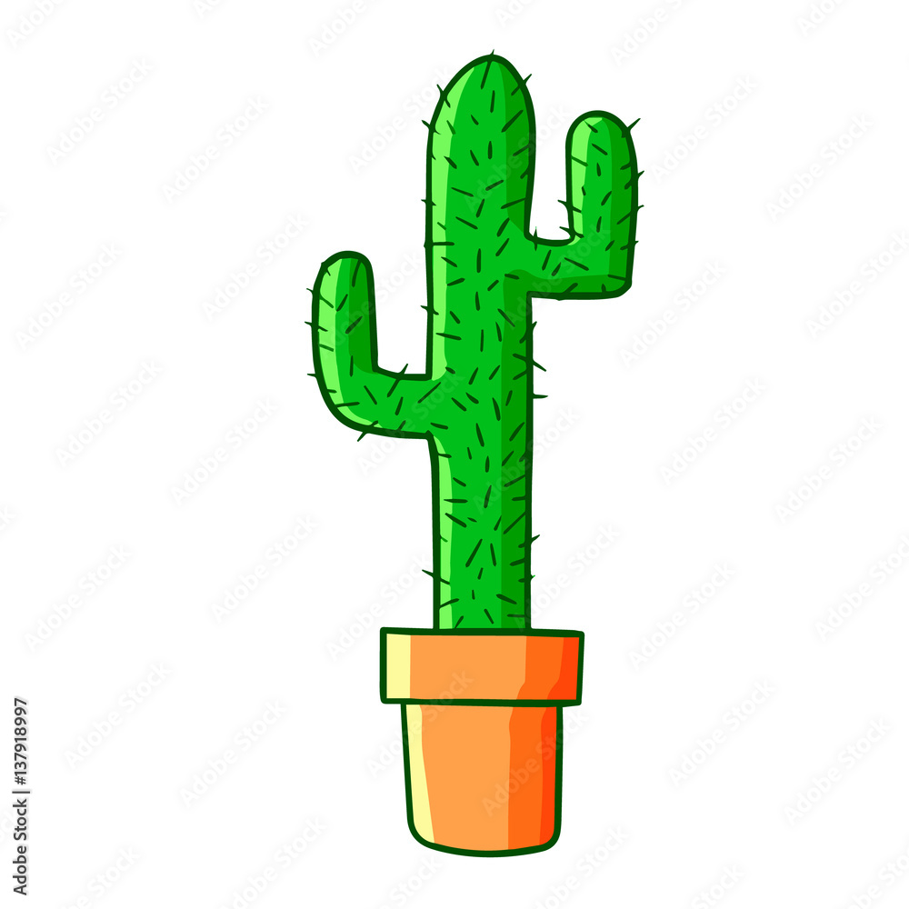 Cute and funny cartoon style cactus in a pot - vector. Cute and funny cartoon style cactus in a pot - vector.