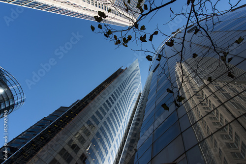 Canvas Print Three Corporate office buildings city sky copyspace.