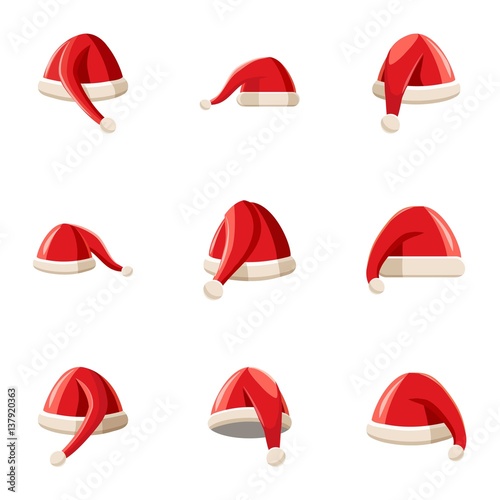 Wizard Santa Claus hat icons set, cartoon style