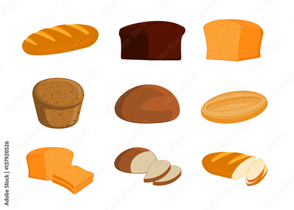 Set of bread vector illustration isolated on white Set of bread vector illustration isolated on white