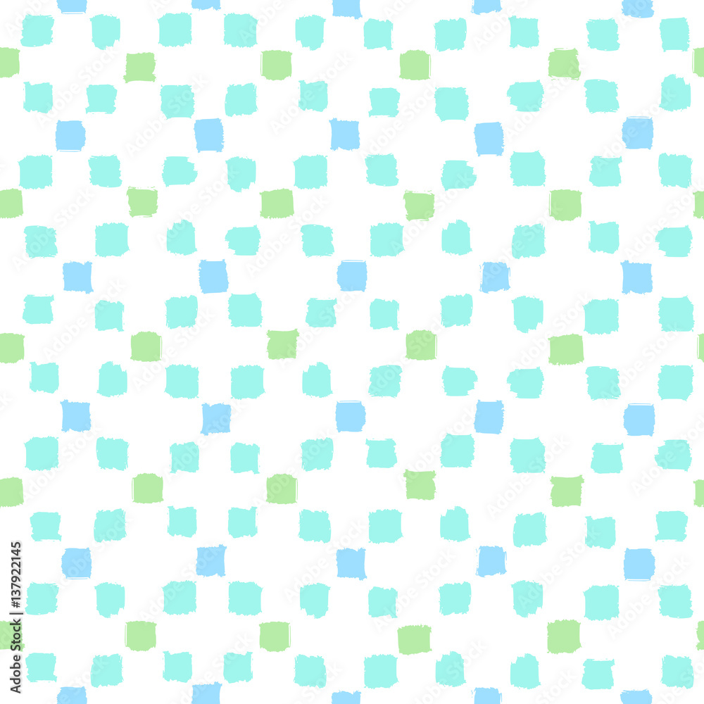 Blue and green squares background. Vector hand drawn seamless pattern Blue and green squares background. Vector hand drawn seamless pattern