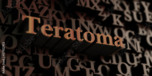 Teratoma - Wooden 3D rendered letters/message.  Can be used for an online banner ad or a print postcard. photo