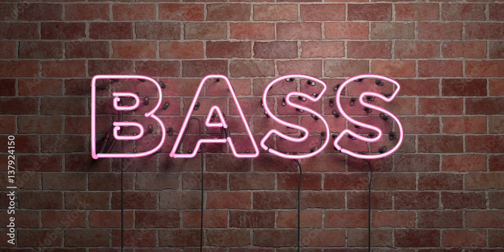 Obraz premium BASS - fluorescent Neon tube Sign on brickwork - Front view - 3D rendered royalty free stock picture. Can be used for online banner ads and direct mailers..