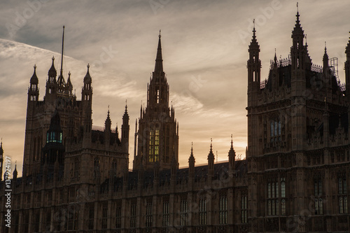 Palace of Westminster at sunset in London  United Kingdom
