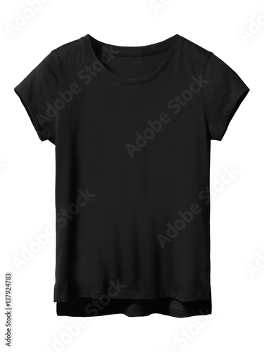 Woman’s black textile t-shirt isolated on white
