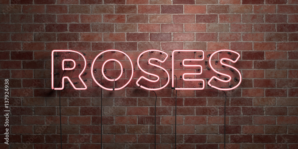 ROSES - fluorescent Neon tube Sign on brickwork - Front view - 3D rendered royalty free stock picture. Can be used for online banner ads and direct mailers.. ROSES - fluorescent Neon tube Sign on brickwork - Front view - 3D rendered royalty free stock picture. Can be used for online banner ads and direct mailers..
