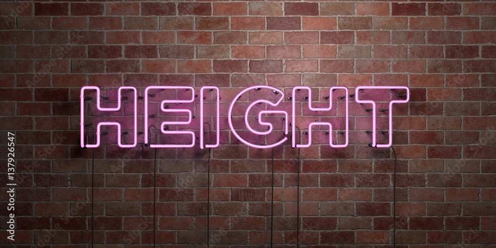 Obraz premium HEIGHT - fluorescent Neon tube Sign on brickwork - Front view - 3D rendered royalty free stock picture. Can be used for online banner ads and direct mailers..