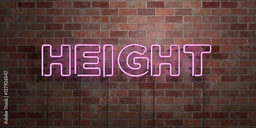 HEIGHT - fluorescent Neon tube Sign on brickwork - Front view - 3D rendered royalty free stock picture. Can be used for online banner ads and direct mailers..