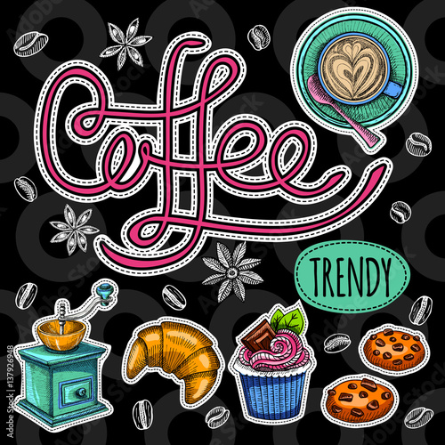 Coffee trendy vector set.