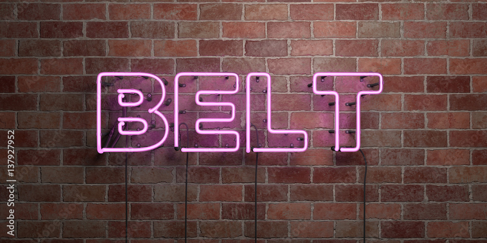 Fototapeta premium BELT - fluorescent Neon tube Sign on brickwork - Front view - 3D rendered royalty free stock picture. Can be used for online banner ads and direct mailers..