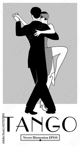 1920s Tango Poster. Elegant couple dancing tango. Retro style
