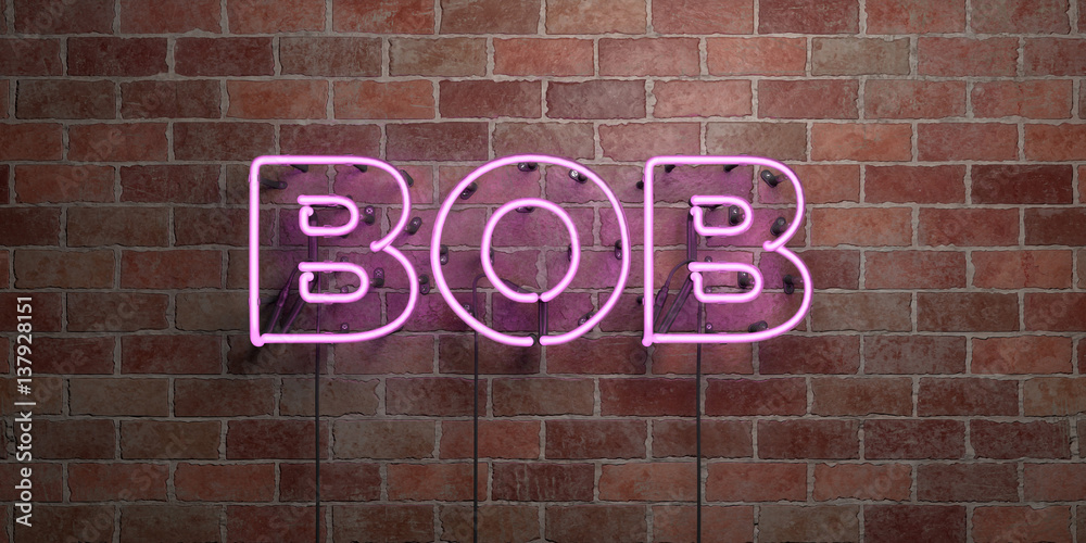 Fototapeta premium BOB - fluorescent Neon tube Sign on brickwork - Front view - 3D rendered royalty free stock picture. Can be used for online banner ads and direct mailers..