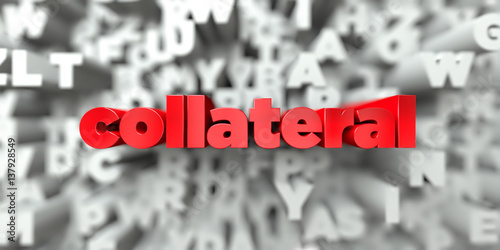 collateral -  Red text on typography background - 3D rendered royalty free stock image. This image can be used for an online website banner ad or a print postcard.