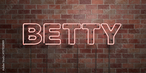 BETTY - fluorescent Neon tube Sign on brickwork - Front view - 3D rendered royalty free stock picture. Can be used for online banner ads and direct mailers.. photo