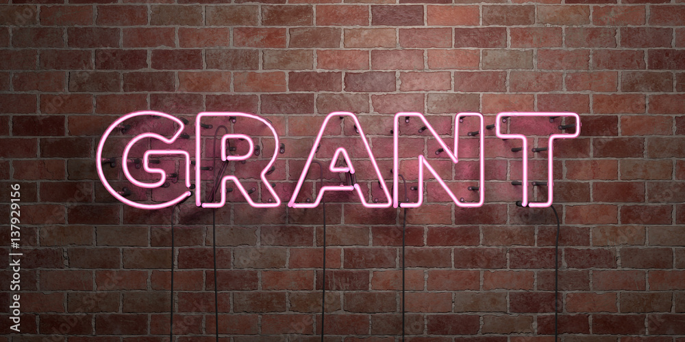 GRANT - fluorescent Neon tube Sign on brickwork - Front view - 3D rendered royalty free stock picture. Can be used for online banner ads and direct mailers.. GRANT - fluorescent Neon tube Sign on brickwork - Front view - 3D rendered royalty free stock picture. Can be used for online banner ads and direct mailers..