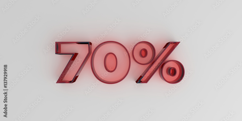 70% - Red glass text on white background - 3D rendered royalty free stock image. 70% - Red glass text on white background - 3D rendered royalty free stock image.