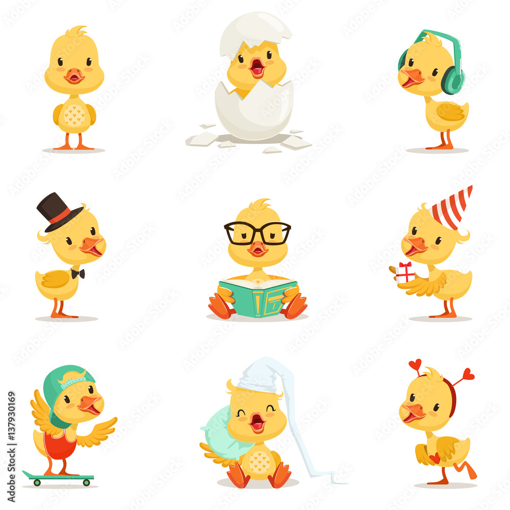 Little Yellow Duckling Different Emotions And Situations Set Of Cute Emoji Illustrations