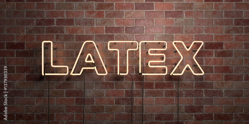 Obraz premium LATEX - fluorescent Neon tube Sign on brickwork - Front view - 3D rendered royalty free stock picture. Can be used for online banner ads and direct mailers..