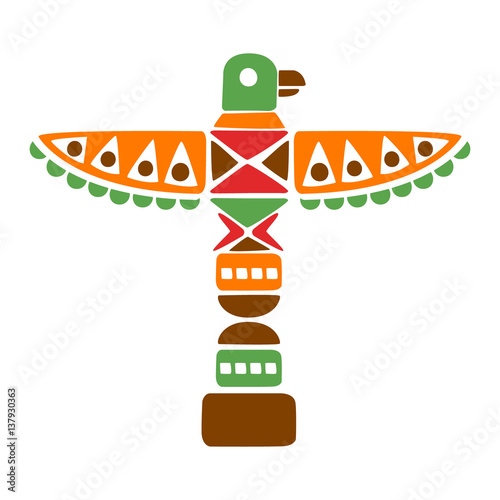 Religious Spiritual Totem With Eagle, Native Indian Culture Inspired Boho Ethnic Style Print