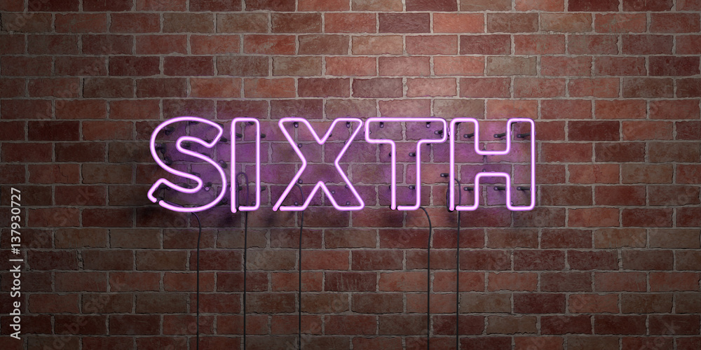 Fototapeta premium SIXTH - fluorescent Neon tube Sign on brickwork - Front view - 3D rendered royalty free stock picture. Can be used for online banner ads and direct mailers..