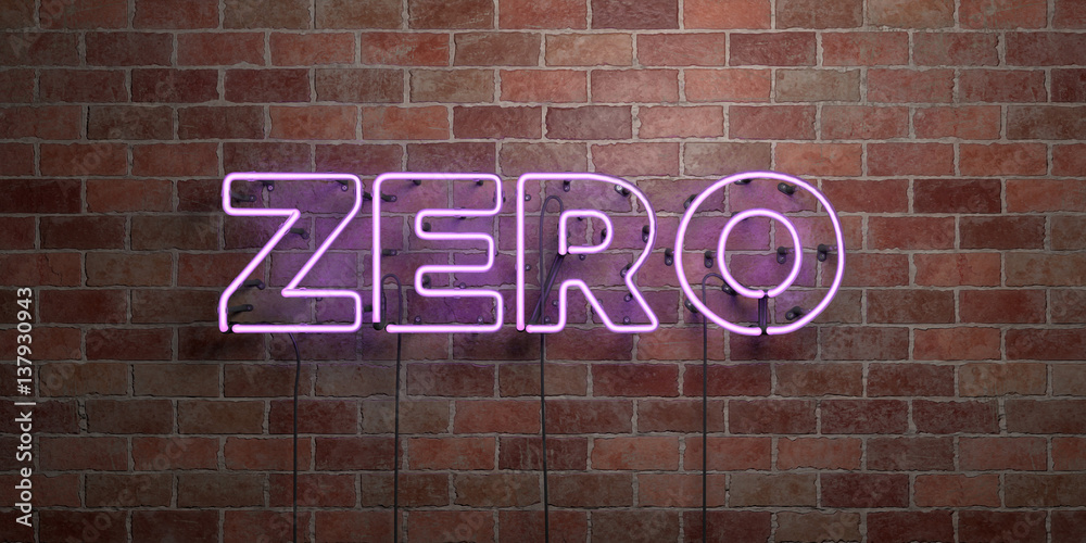 Obraz premium ZERO - fluorescent Neon tube Sign on brickwork - Front view - 3D rendered royalty free stock picture. Can be used for online banner ads and direct mailers..