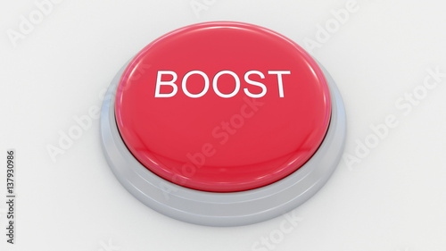 Big red button with boost inscription. Conceptual 3D rendering