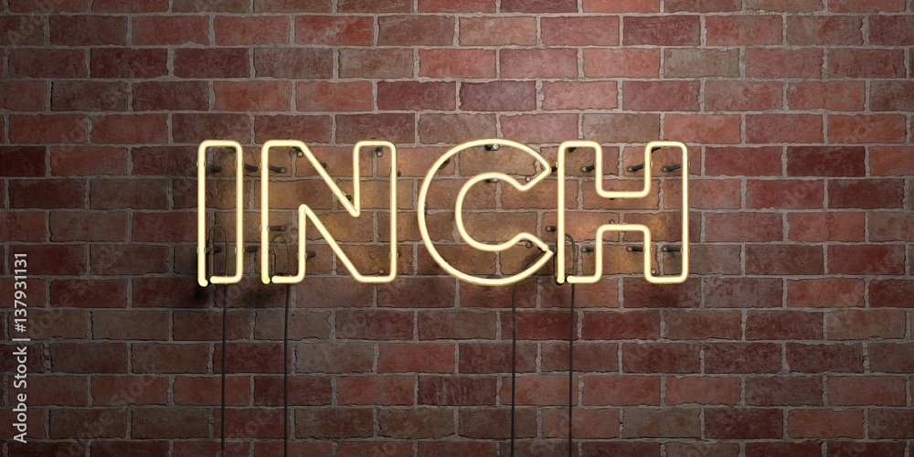 Fototapeta premium INCH - fluorescent Neon tube Sign on brickwork - Front view - 3D rendered royalty free stock picture. Can be used for online banner ads and direct mailers..