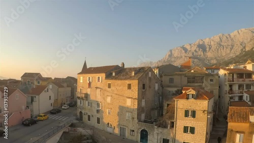 Mediterranean city Makarska in Croatia with old buildings time lapse scene, day to night