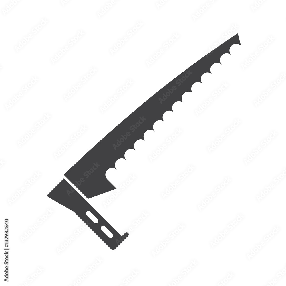 Handle saw silhouette isolated on white background. Flat ice saw outline icon. Handle saw silhouette isolated on white background. Flat ice saw outline icon.