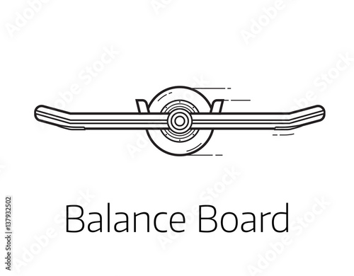 Balance board vector illustration. Alternative city transport self-balancing mono wheel or hoverboard in thin line design. Personal transportation gadget. Modern balance electrical vehicle.