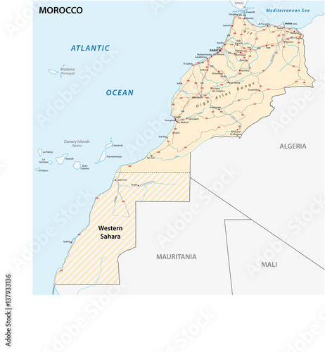 Road map of the Kingdom of Morocco