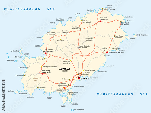 Vector road map of the Spanish Mediterranean Sea Eivissa