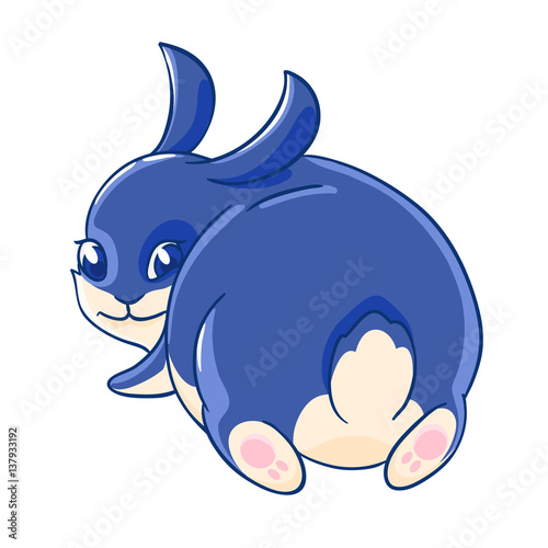 Cute playful blue rabbit looks back.