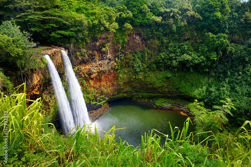 Majestic twin Wailua waterfalls on Kauai
