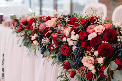 Flowers decoration for weddind table of newlyweds