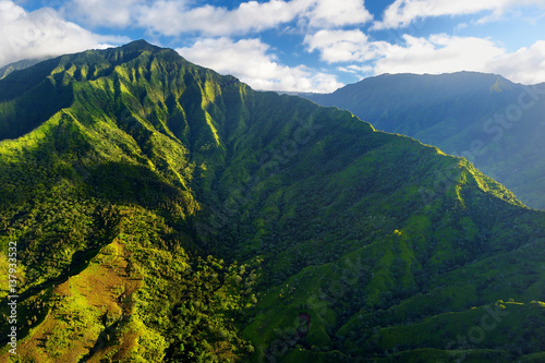 Stunning aerial view of spectacular jungles, Kauai