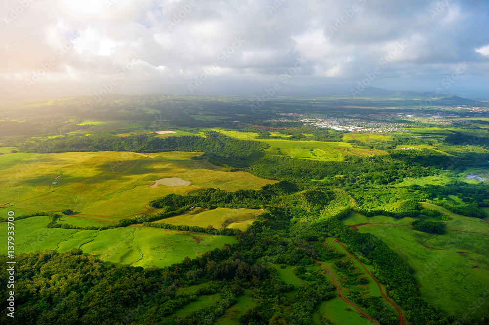 Φωτογραφία Beautiful view of spectacular jungles, field and meadows of Kauai island near Li