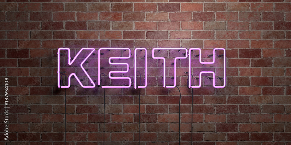 Obraz premium KEITH - fluorescent Neon tube Sign on brickwork - Front view - 3D rendered royalty free stock picture. Can be used for online banner ads and direct mailers..