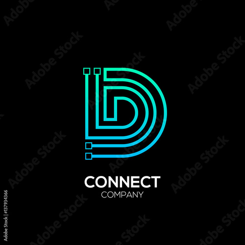 Letter D logotype blue and green color,Technology and digital abstract dot connection vector logo