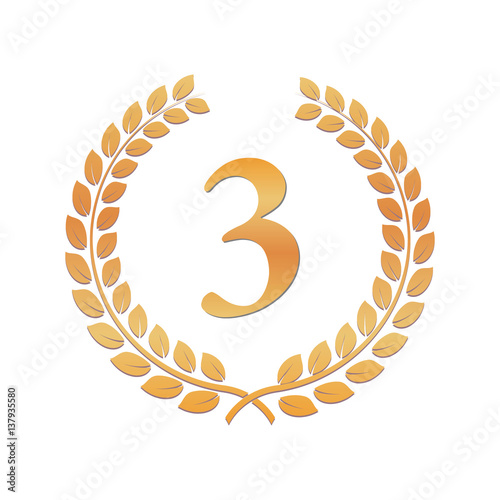 Bronze Laurel Wreath. Award for winners. Honoring champions. Sign for 3rd place. Trophy for challenge. Symbol of victory and achievements. Vector illustration. Design element for posters, decoration.