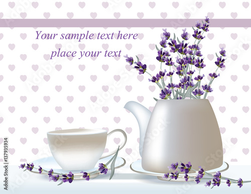 Vector delicate Tea time card. herbs banners with lavender. Design for herbal...