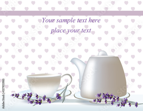 Vector delicate Tea time card. herbs banners with lavender. Design for herbal tea, natural cosmetics, health care products, homeopathy, aromatherapy. Place for text