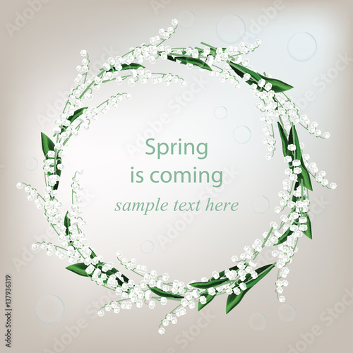 Lily of the Valley delicate card wreath frame for greeting cards, wedding announcements, posters