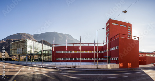 glass facade of an research centre in Bozen, Italy photo