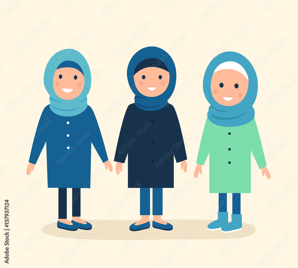 Muslim Girls or Women Wearing Hijabs. Vector illustrations Muslim Girls or Women Wearing Hijabs. Vector illustrations