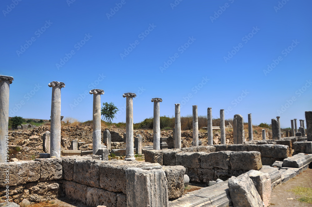 Ruins of the ancient anatolian city Perge (Perga) in Turkey