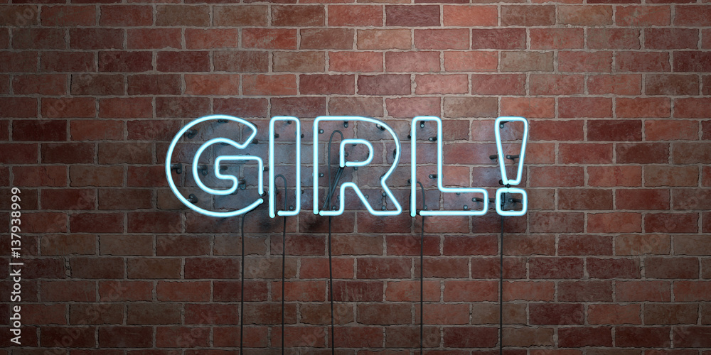 Fototapeta premium GIRL! - fluorescent Neon tube Sign on brickwork - Front view - 3D rendered royalty free stock picture. Can be used for online banner ads and direct mailers..