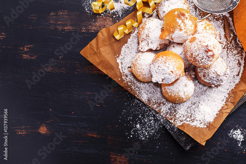 Castagnole - italian dessert in carnival. top view photo