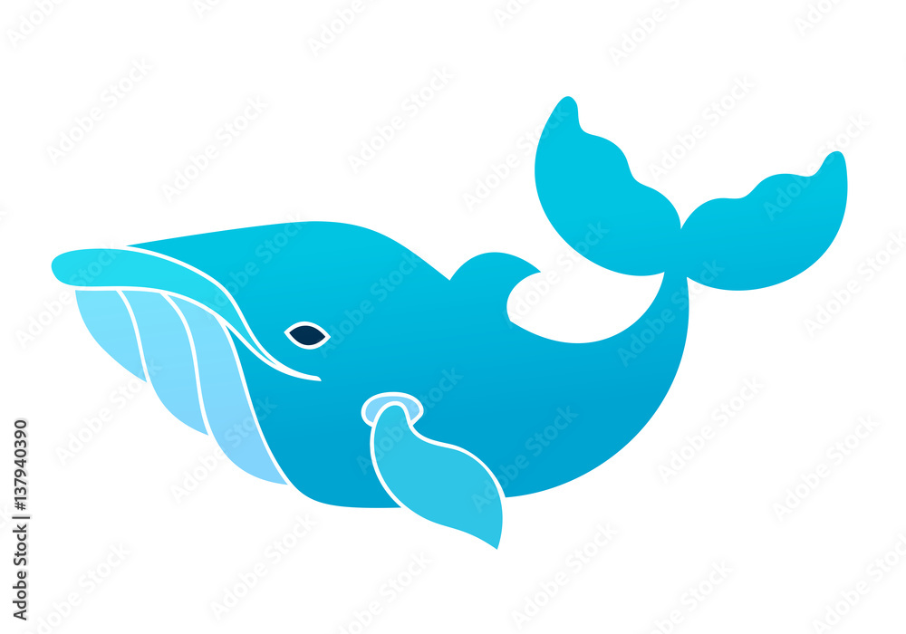 Vector cartoon cute blue whale isolated on white background Vector cartoon cute blue whale isolated on white background