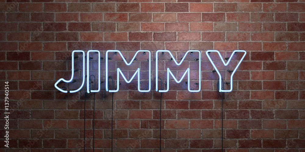 Fototapeta premium JIMMY - fluorescent Neon tube Sign on brickwork - Front view - 3D rendered royalty free stock picture. Can be used for online banner ads and direct mailers..